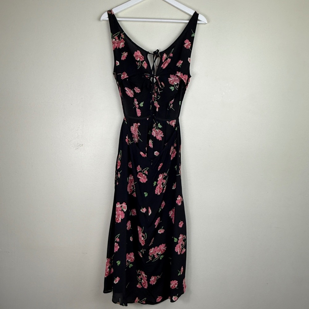 Reformation Womens Dark Floral Back Cutout Midi Dress Size 4 Romantic Cottage - Picture 3 of 10
